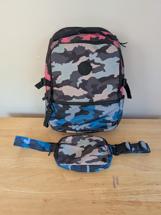 lululemon athletica Handbags - Lululemon Everyday Backpack 17L And Belt Bag Heritage Camo Pink Blue Grey Multi